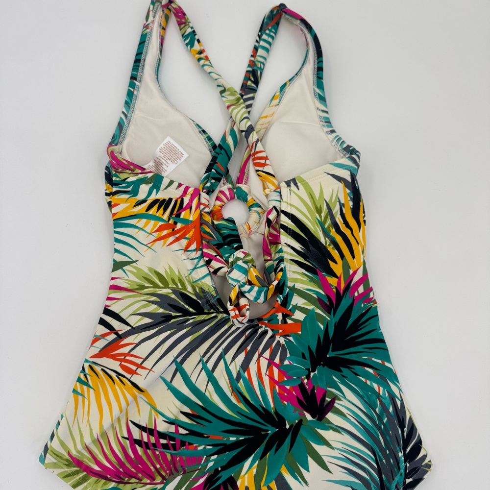 Shade & Shore Tropical Print Plunge Ring Detail One Piece Swimsuit Size Small - Picture 6 of 7